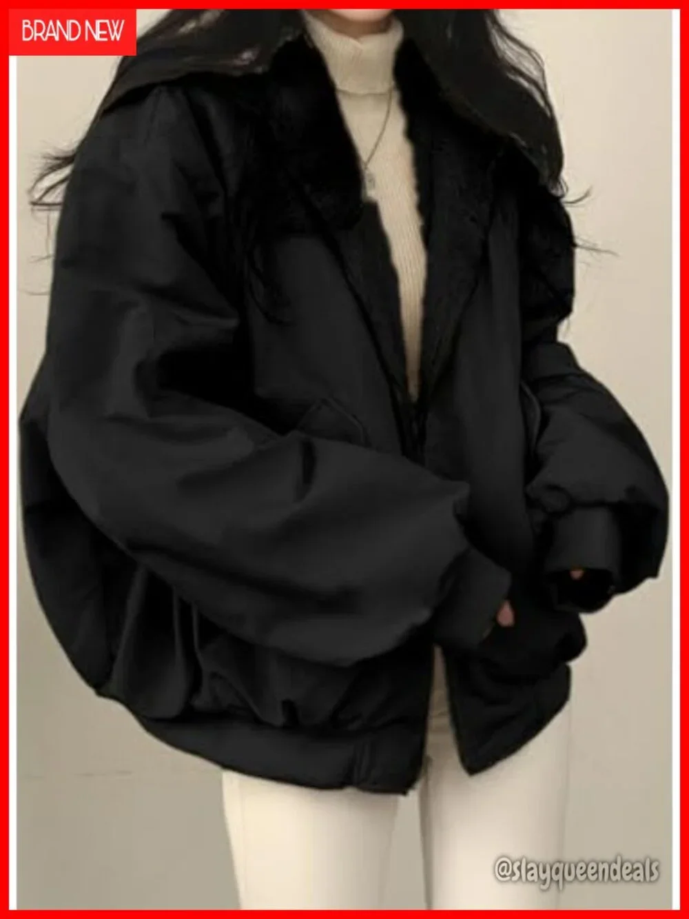 Oversized Hooded Fleece Puffer Jacket Reversible Long Sleeve Full Zipper Winter
